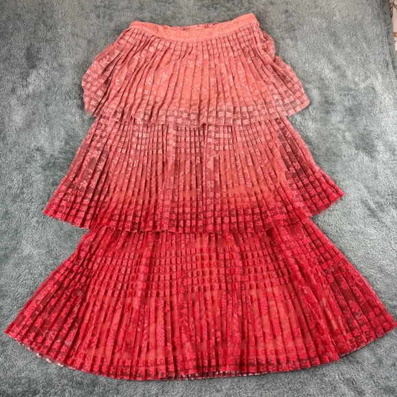 Maeve by Anthropologie Dresses & Skirts - Maeve Anthropologie Brighton Tiered Lace Ombre Pleated Midi Skirt Coral Pink 4